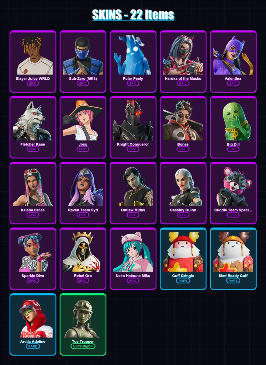 [PC/XBOX/PSN] | Slayer Juice WRLD | Sub-Zero (MK3) | Polar Peely | 22 skin | Lv413 — Fortnite account