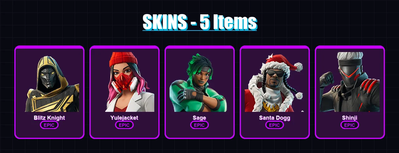 [PS4/PS5/XBOX/PC] | Blitz Knight | Yulejacket | Sage | Santa Dogg | Shinji | 5 skin | 33 pickaxe | 10 emote | 26 glider | Lv244