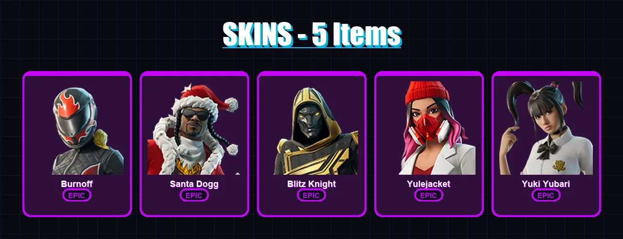 [PC/PSN] | Burnoff | Santa Dogg | Blitz Knight | Yulejacket | Yuki Yubari | 5 skin | 28 pickaxe | 11 emote | 17 glider | Lv137