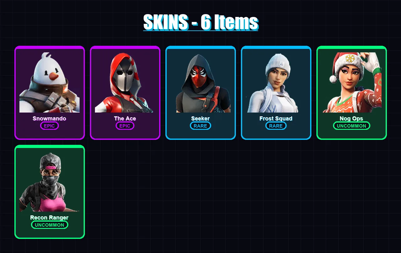 [PS4/PS5/XBOX/PC] | Snowmando | The Ace | Seeker | Frost Squad | Nog Ops | 6 skin | 7 pickaxe | 7 emote | 11 glider | Lv153