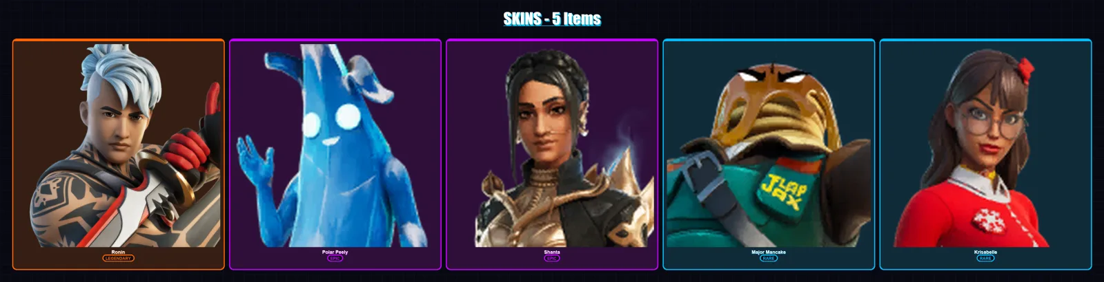 [PC/XBOX/PSN] | Ronin | Polar Peely | Shanta | Major Mancake | Krisabelle | 5 skin | 18 pickaxe | 17 emote | 22 glider | Lv448