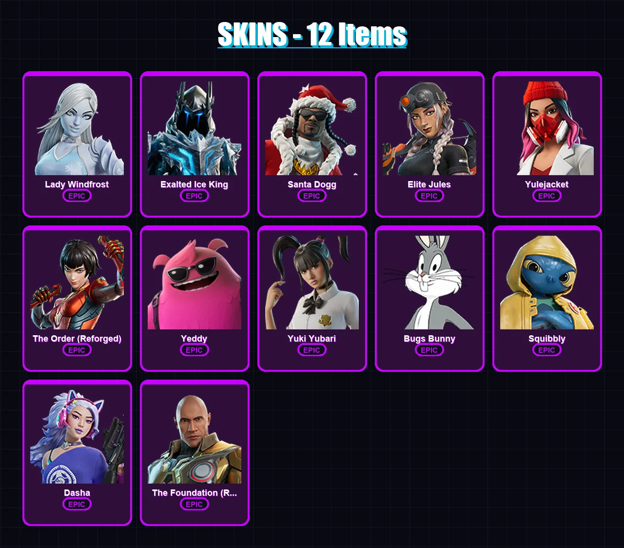 [PC/PSN] | Lady Windfrost | Exalted Ice King | Santa Dogg | Elite Jules | Yulejacket | 12 skin | 37 pickaxe | 18 emote | 28 glider | Lv361