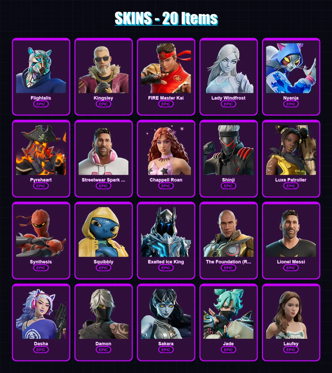 [PC/XBOX/PSN] | Flightalis | Kingsley | FIRE Master Kai | Lady Windfrost | Nyanja | 20 skin | 38 pickaxe | 24 emote | 24 glider | Lv146