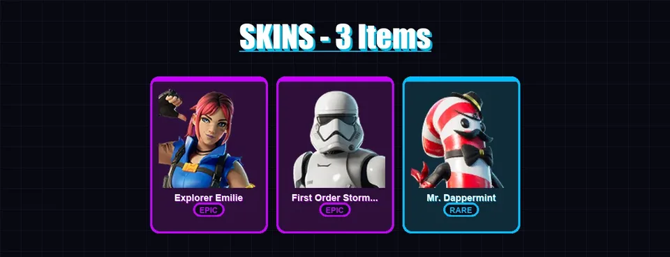 [PC/XBOX/PSN] | Explorer Emilie | First Order Stormtrooper | Mr. Dappermint | 3 skin | 1 pickaxe | 2 emote | 1 glider | Lv2 — main preview