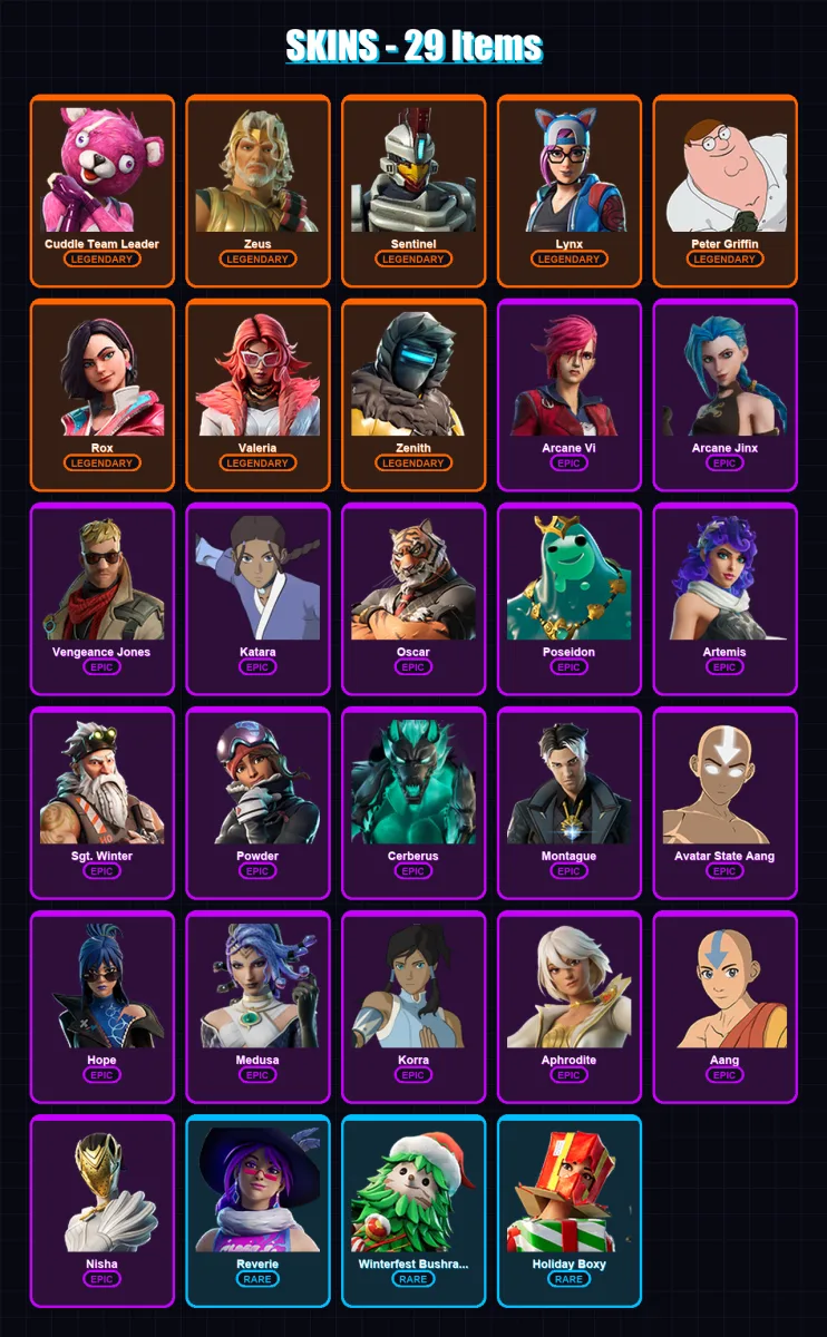 [SWITCH/XBOX/PSN/PC] | Cuddle Team Leader | Zeus | Sentinel | Lynx | Peter Griffin | 29 skin | 46 pickaxe | 36 emote | 32 glider | Lv409 — Fortnite account