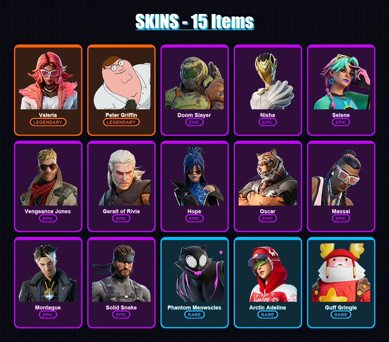 [PC/XBOX/PSN] | Valeria | Peter Griffin | Doom Slayer | Nisha | Selene | 15 skin | 20 pickaxe | 18 emote | 21 glider | Lv273
