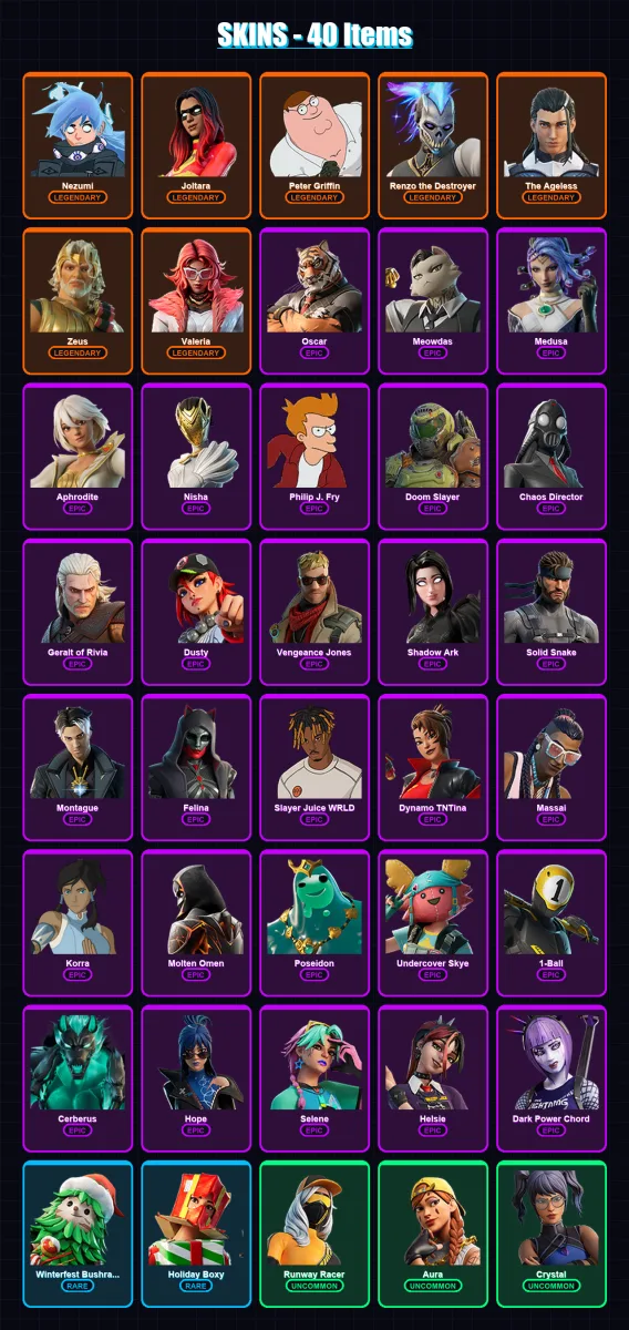 [PC/PSN] | Nezumi | Joltara | Peter Griffin | Renzo the Destroyer | The Ageless | 40 skin | 72 pickaxe | 49 emote | 47 glider | Lv804