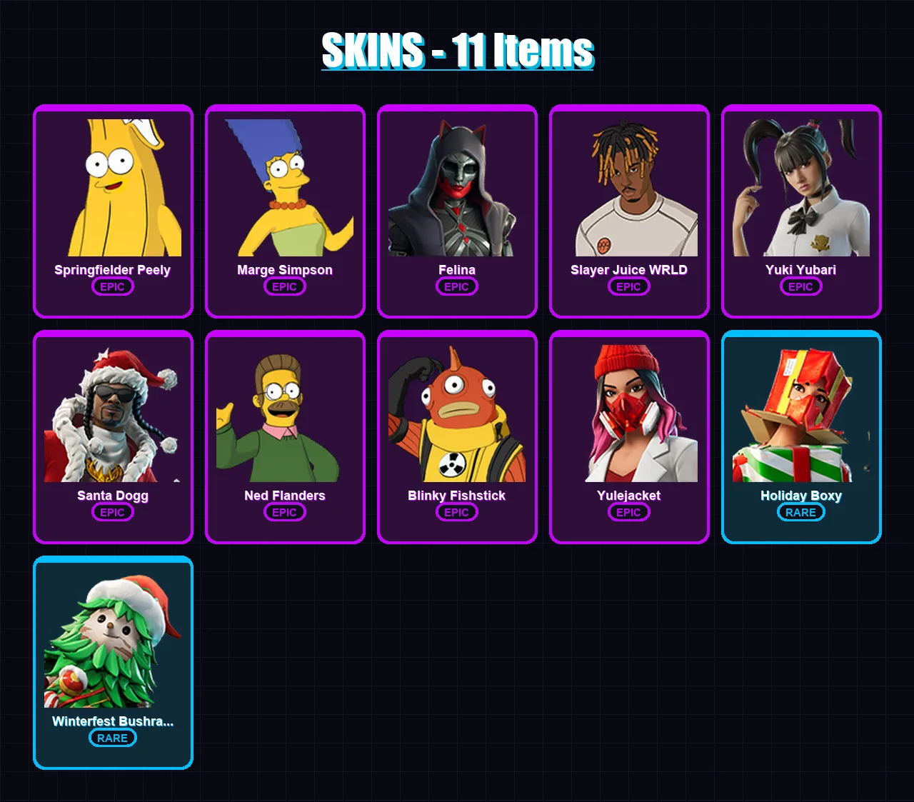 [PC/XBOX/PSN] | Springfielder Peely | Marge Simpson | Felina | Slayer Juice WRLD | Yuki Yubari | 11 skin | 45 pickaxe | 20 emote | 35 glider | Lv444 — Game account