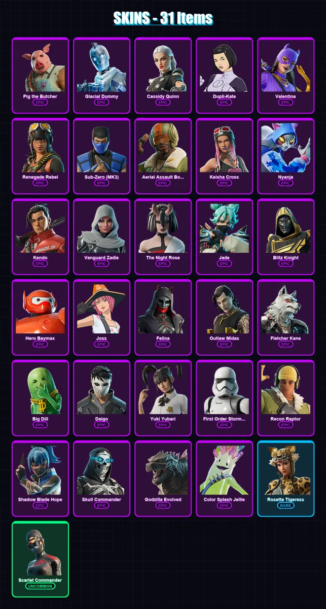 [PC/XBOX/PSN] | Pig the Butcher | Glacial Dummy | Cassidy Quinn | Dupli-Kate | Valentina | 31 skin | 78 pickaxe | 49 emote | 56 glider | Lv857 — Fortnite account