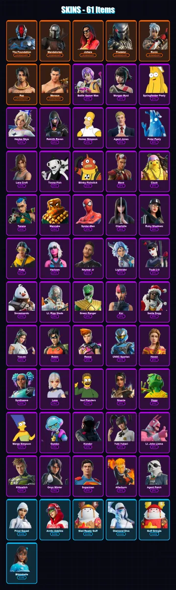 [PC/XBOX/PSN] | The Foundation | Mandalorian | Joltara | Predator | Ronin | 61 skin | 103 pickaxe | 71 emote | 91 glider | Lv1195 — Fortnite account