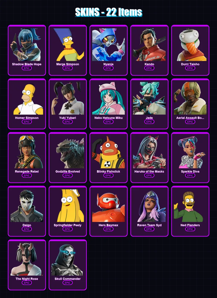 [PC/XBOX/PSN] | Shadow Blade Hope | Marge Simpson | Nyanja | Kendo | Durrr Taisho | 22 skin | 35 pickaxe | 23 emote | 28 glider | Lv281 — Fortnite account