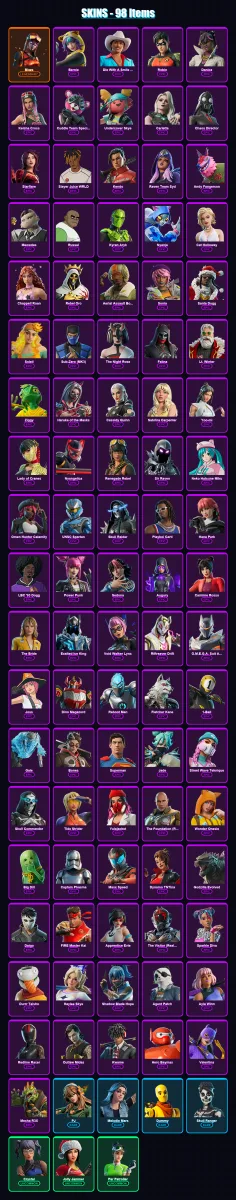 [PC/XBOX/PSN] | Blaze | Bernie | Die With A Smile Bruno | Robin | Danica | 98 skin | 116 pickaxe | 84 emote | 64 glider | Lv558