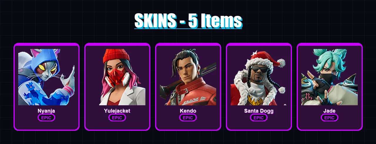 [PC/XBOX/PSN] | Nyanja | Yulejacket | Kendo | Santa Dogg | Jade | 5 skin | 13 pickaxe | 14 emote | 12 glider | Lv165