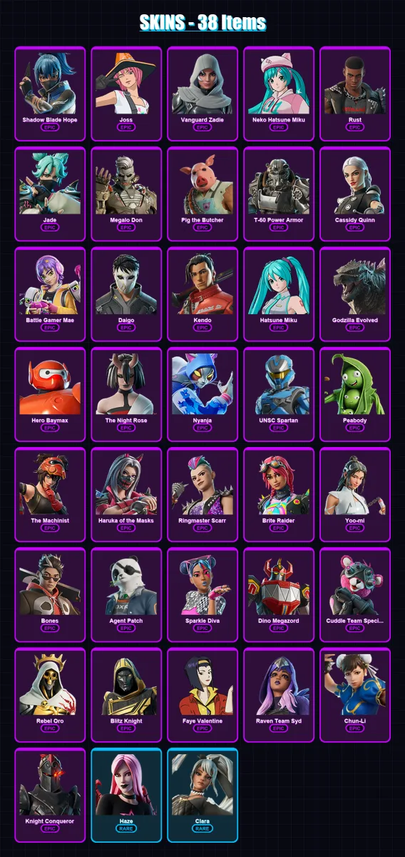 [PC/XBOX/PSN] | Shadow Blade Hope | Joss | Vanguard Zadie | Neko Hatsune Miku | Rust | 38 skin | 79 pickaxe | 60 emote | 52 glider | Lv680