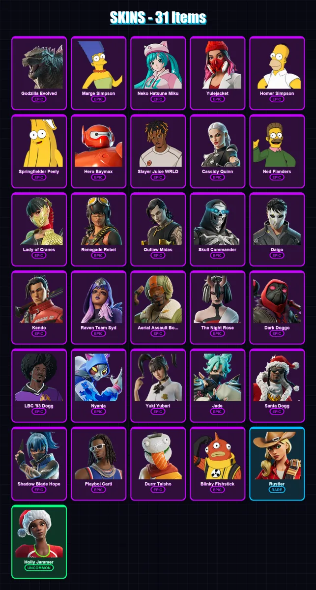 [PC/XBOX/PSN] | Godzilla Evolved | Marge Simpson | Neko Hatsune Miku | 31 skin | Lv615