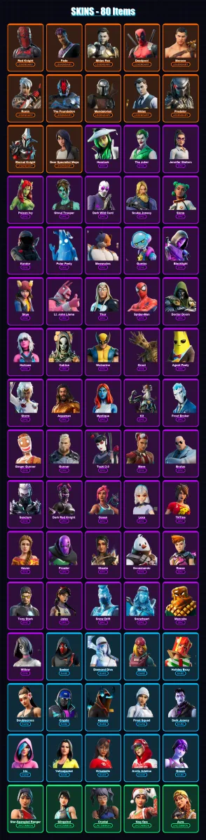 [PC/XBOX/PSN] | Red Knight | Fade | Midas Rex | Deadpool | Menace | 80 skin | 72 pickaxe | 65 emote | 62 glider | Lv902