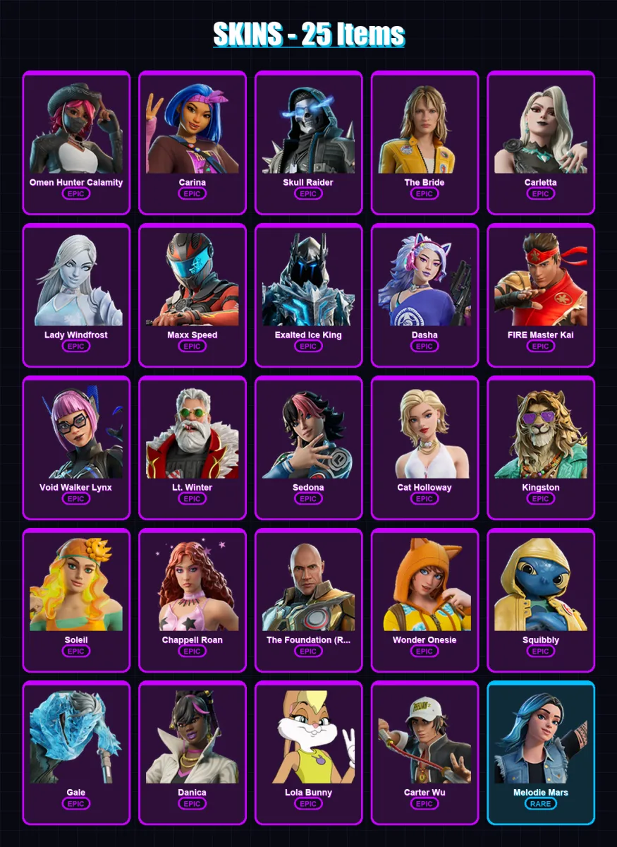 [PC/PSN] | Omen Hunter Calamity | Carina | Skull Raider | The Bride | Carletta | 25 skin | 45 pickaxe | 21 emote | 27 glider | Lv275