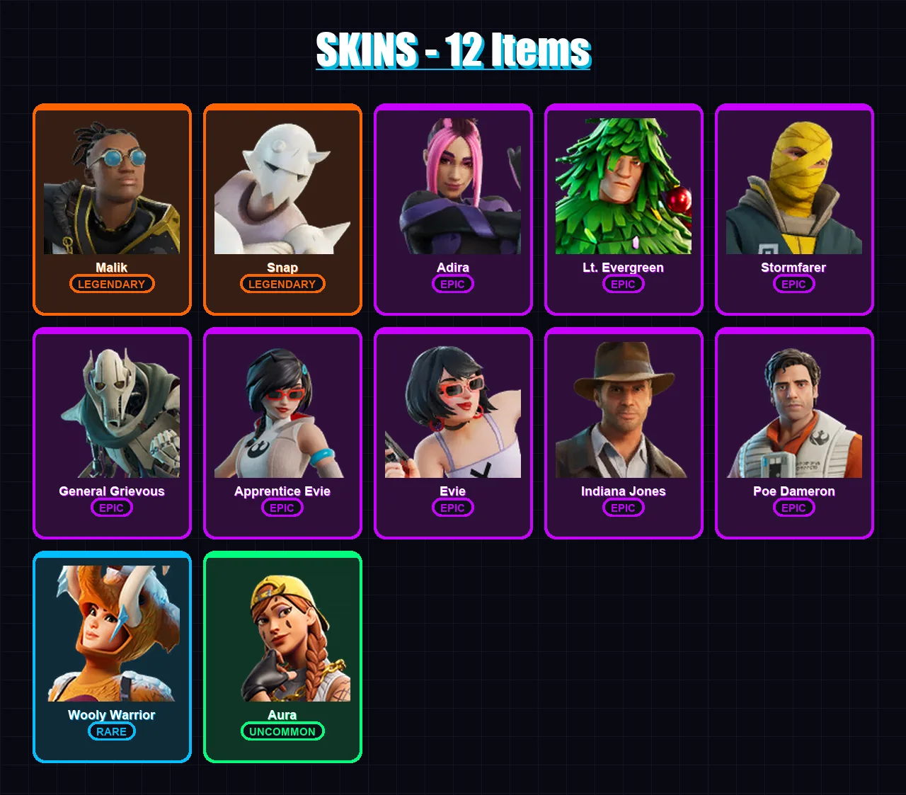 [PC/XBOX/PSN] | Malik | Snap | Adira | Lt. Evergreen | Stormfarer | 12 skin | 23 pickaxe | 19 emote | 22 glider | Lv389