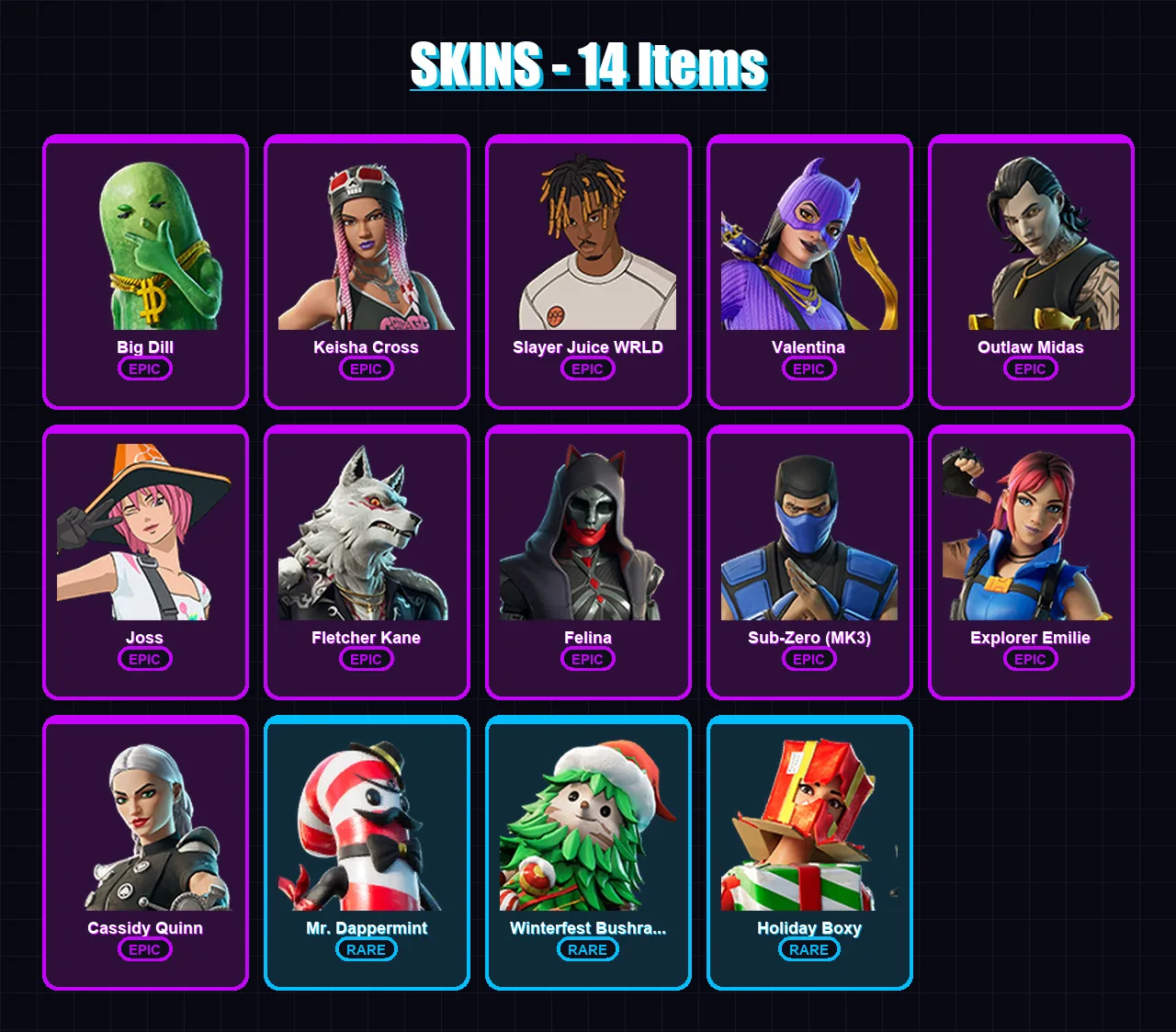 [PS4/PS5/XBOX/PC] | Big Dill | Keisha Cross | Slayer Juice WRLD | Valentina | Outlaw Midas | 14 skin | 37 pickaxe | 21 emote | 33 glider | Lv438