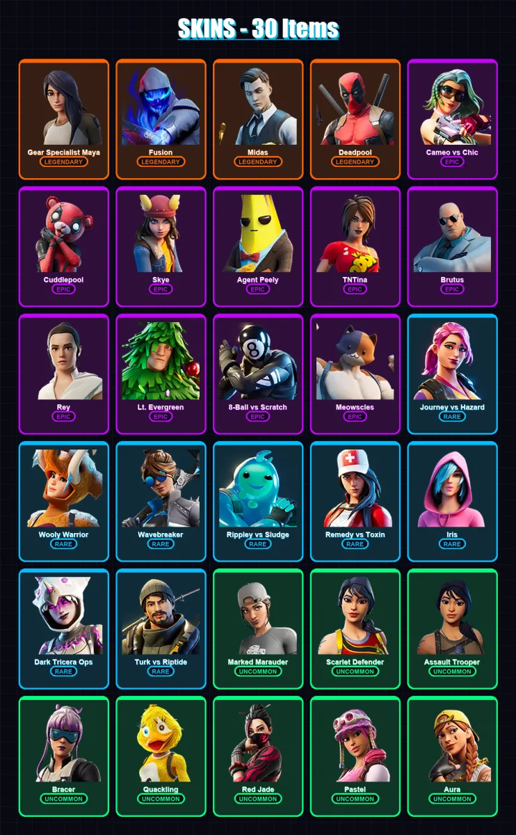 [SWITCH/XBOX/PSN/PC] | Gear Specialist Maya | Fusion | Midas | Deadpool | Cameo vs Chic | 30 skin | 25 pickaxe | 39 emote | 27 glider | Lv452 — Fortnite account