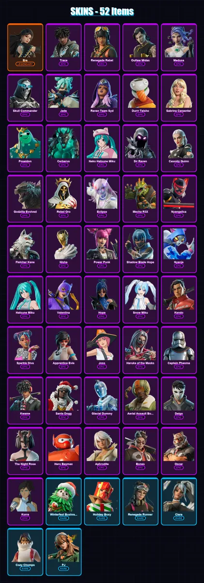 [PC/XBOX/PSN] | Era | Trace | Renegade Rebel | Outlaw Midas | Medusa | 52 skin | 68 pickaxe | 50 emote | 44 glider | Lv371 — Fortnite account