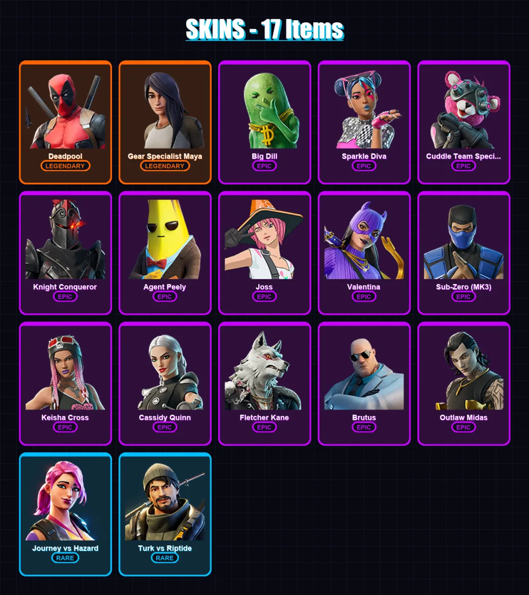[PC/PSN] | Deadpool | Gear Specialist Maya | Big Dill | Sparkle Diva | Cuddle Team Specialist | 17 skin | 19 pickaxe | 21 emote | 21 glider | Lv188