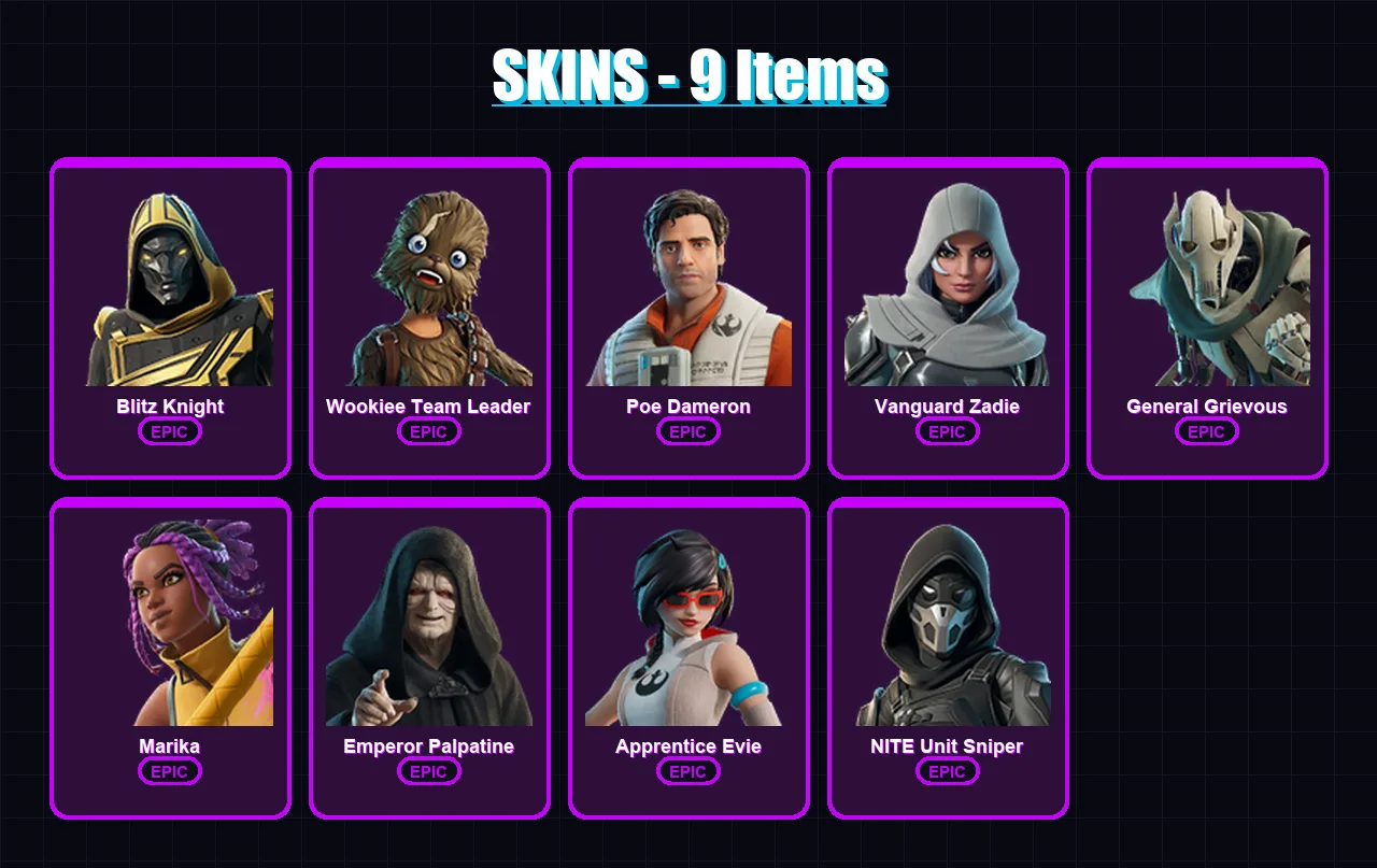 [PC/XBOX/PSN] | Blitz Knight | Wookiee Team Leader | Poe Dameron | 9 skin | Lv281