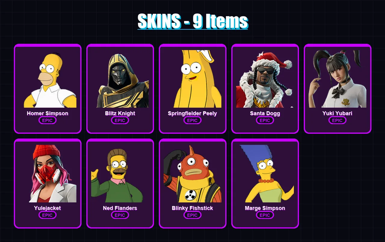 [SWITCH/XBOX/PSN/PC] | Homer Simpson | Blitz Knight | Springfielder Peely | 9 skin | Lv548