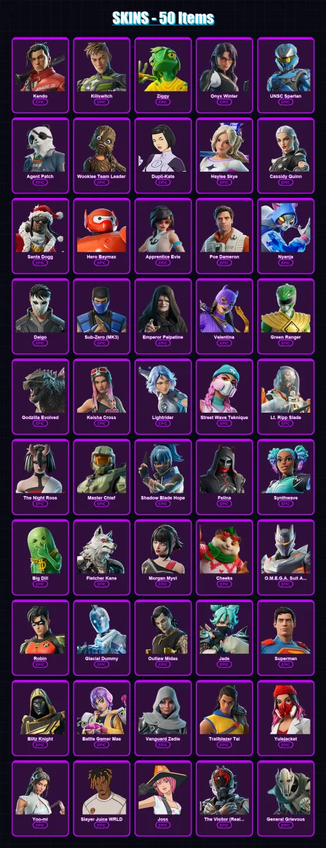 [PS4/PS5/PC] | Kendo | Killswitch | Ziggy | Onyx Winter | UNSC Spartan | 50 skin | 97 pickaxe | 61 emote | 68 glider | Lv1456 — Fortnite account