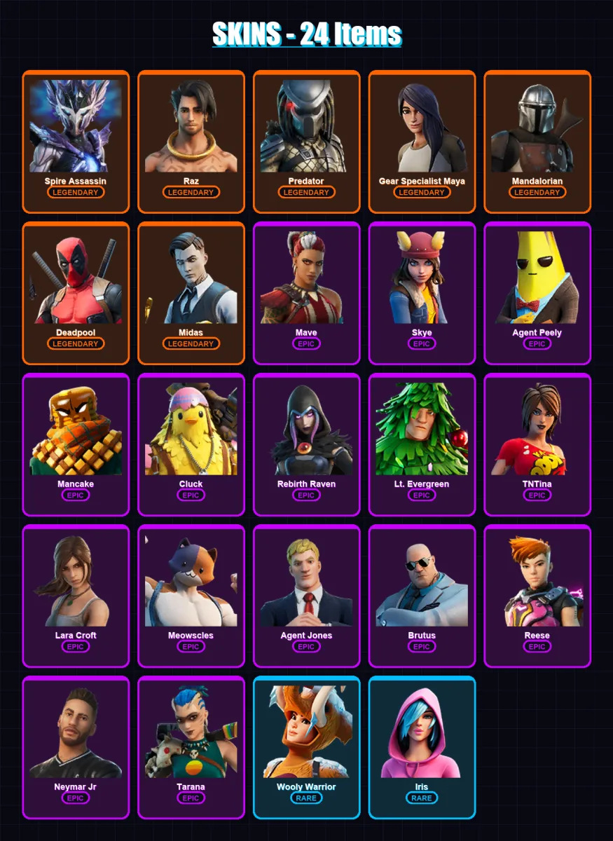 [PS4/PS5/XBOX/PC] | Spire Assassin | Raz | Predator | Gear Specialist Maya | Mandalorian | 24 skin | 26 pickaxe | 27 emote | 29 glider | Lv426 — Fortnite account