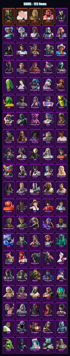 [PC/PSN] | Hades | Peter Griffin | Zeus | Valeria | Montague | 123 skin | 163 pickaxe | 116 emote | 94 glider | Lv1444