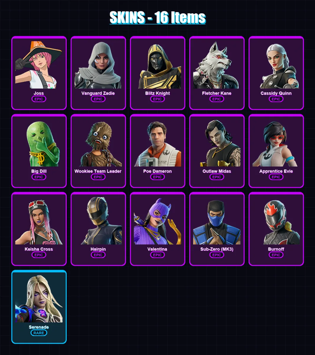 [PC/XBOX/PSN] | Joss | Vanguard Zadie | Blitz Knight | Fletcher Kane | Cassidy Quinn | 16 skin | 37 pickaxe | 25 emote | 27 glider | Lv467