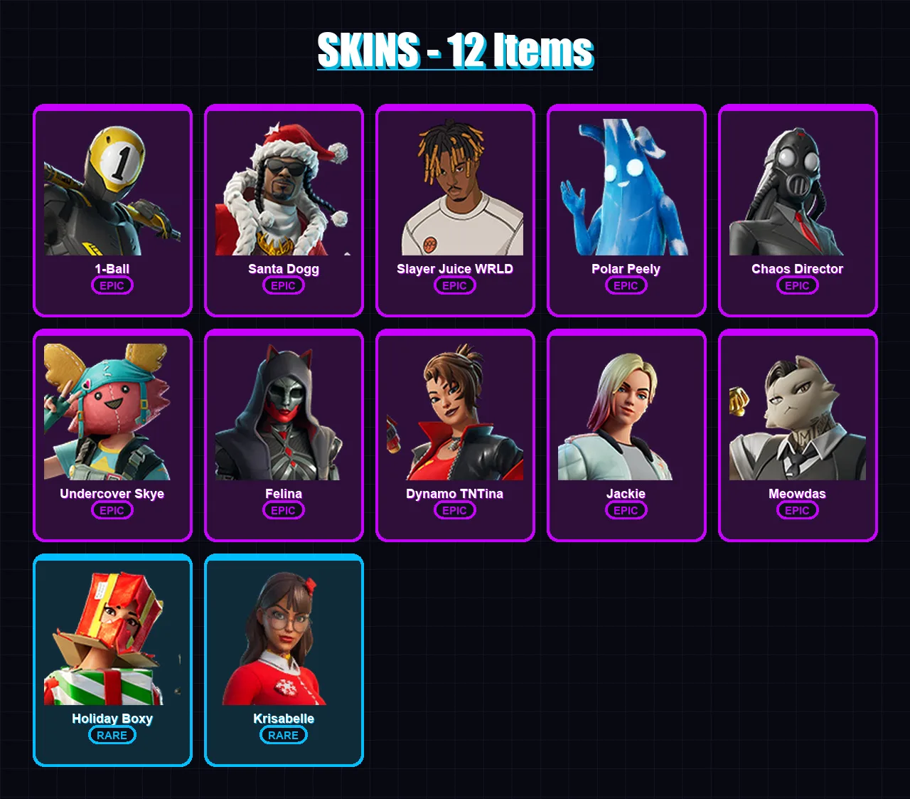 [PC/PSN] | 1-Ball | Santa Dogg | Slayer Juice WRLD | Polar Peely | Chaos Director | 12 skin | 45 pickaxe | 22 emote | 31 glider | Lv411