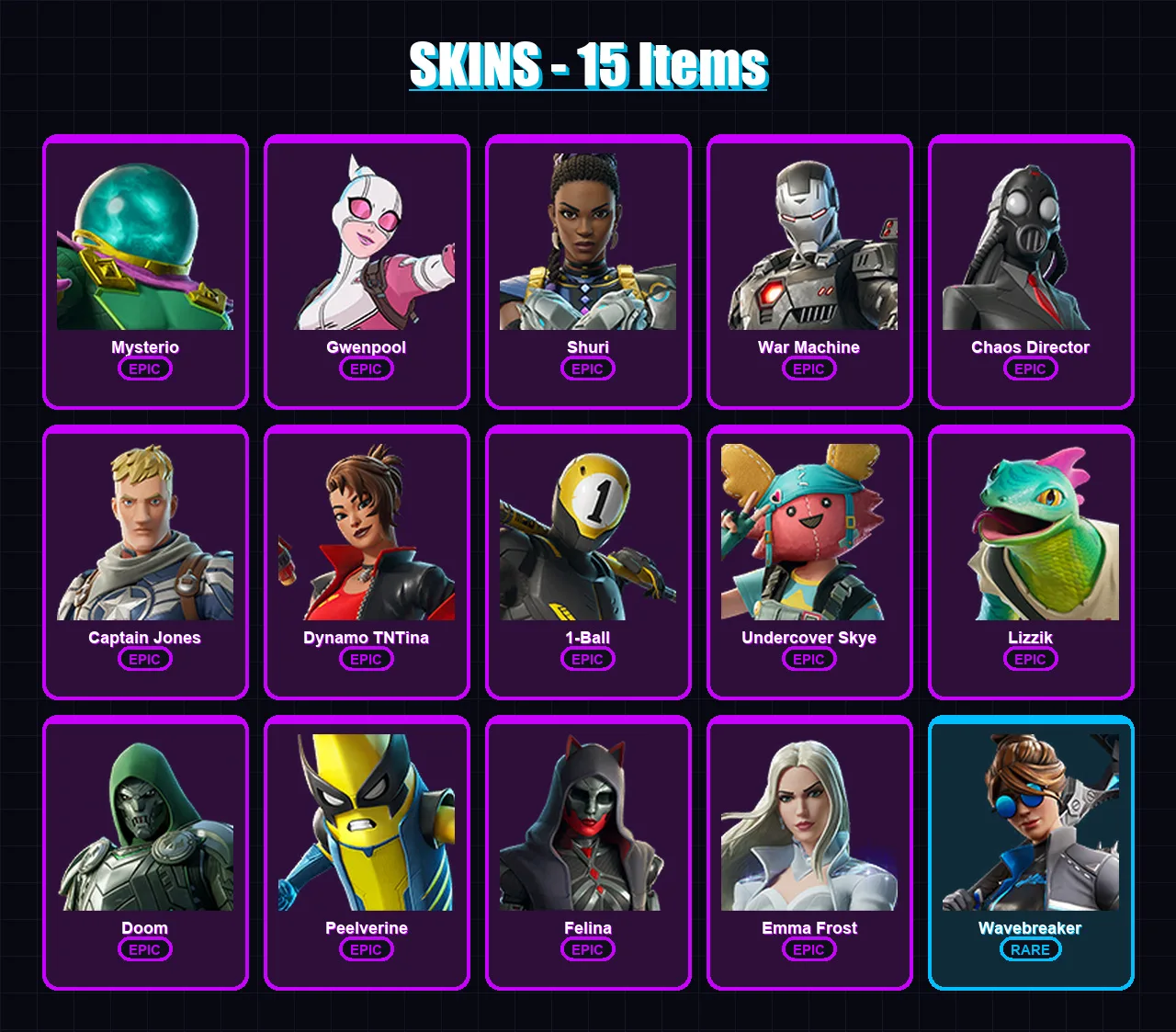 [PC/XBOX/PSN] | Mysterio | Gwenpool | Shuri | War Machine | Chaos Director | 15 skin | 22 pickaxe | 17 emote | 15 glider | Lv174 — Fortnite account