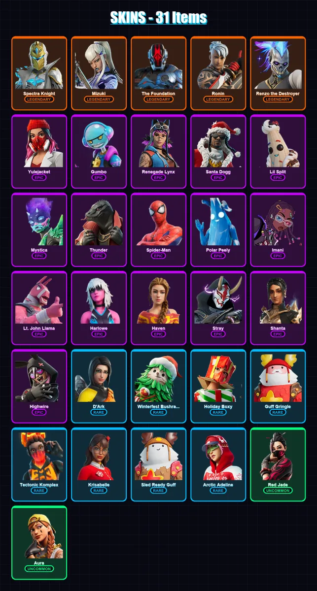 [PC/XBOX/PSN] | Spectra Knight | Mizuki | The Foundation | Ronin | Renzo the Destroyer | 31 skin | 61 pickaxe | 41 emote | 57 glider | Lv815