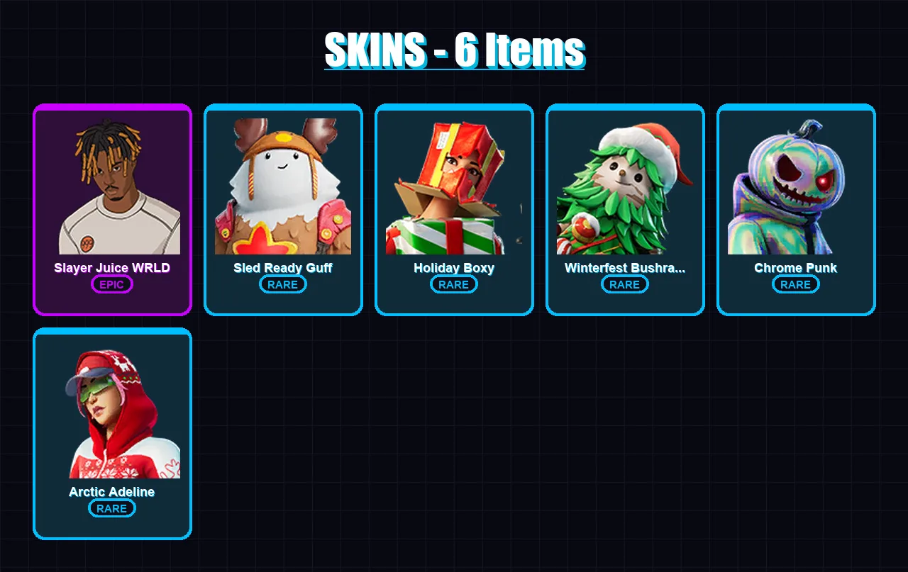 [SWITCH/XBOX/PSN/PC] | Slayer Juice WRLD | Sled Ready Guff | Holiday Boxy | 6 skin | Lv356