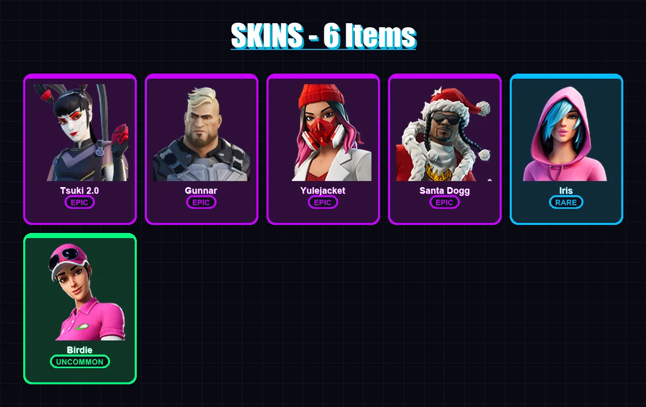 [PC/XBOX] | Tsuki 2.0 | Gunnar | Yulejacket | Santa Dogg | Iris | 6 skin | 18 pickaxe | 15 emote | 13 glider | Lv275