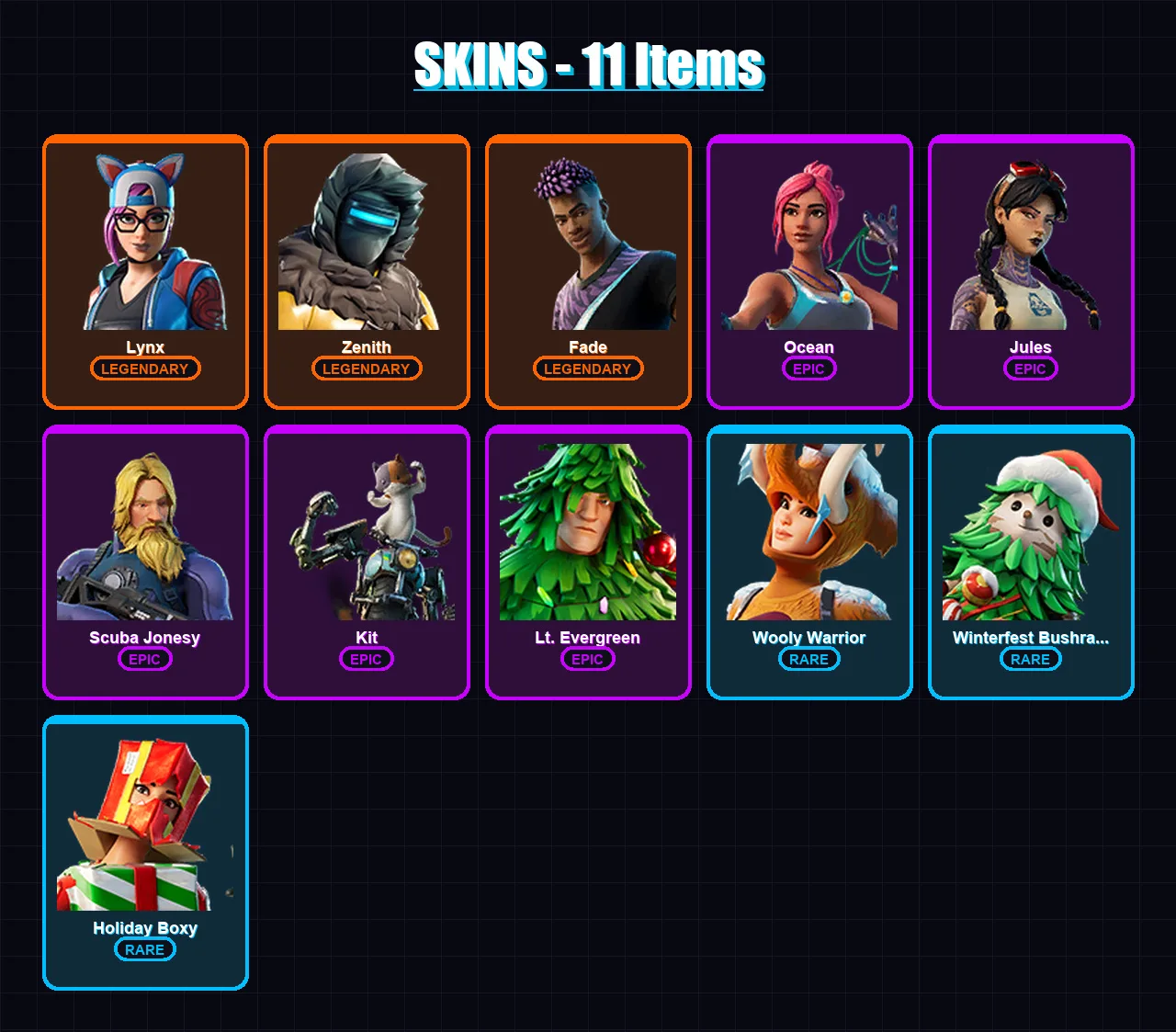 [PC/XBOX/PSN] | Lynx | Zenith | Fade | Ocean | Jules | 11 skin | 25 pickaxe | 22 emote | 32 glider | Lv592