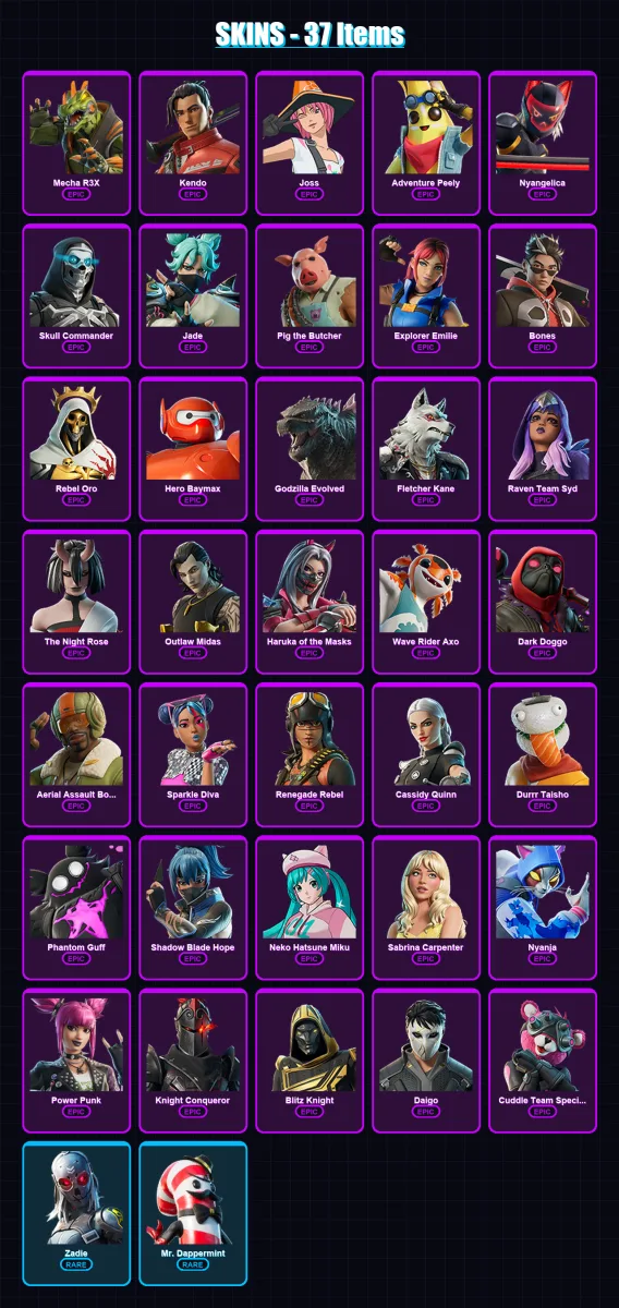 [PC/XBOX/PSN] | Mecha R3X | Kendo | Joss | Adventure Peely | Nyangelica | 37 skin | 53 pickaxe | 45 emote | 35 glider | Lv405 — Fortnite account