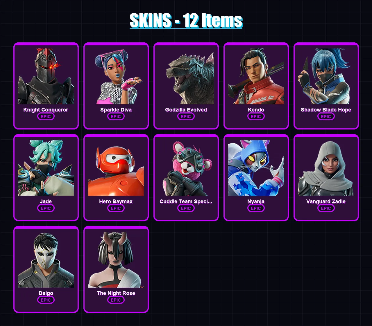 [PC/XBOX/PSN] | Knight Conqueror | Sparkle Diva | Godzilla Evolved | Kendo | Shadow Blade Hope | 12 skin | 29 pickaxe | 21 emote | 25 glider | Lv381 — Fortnite account
