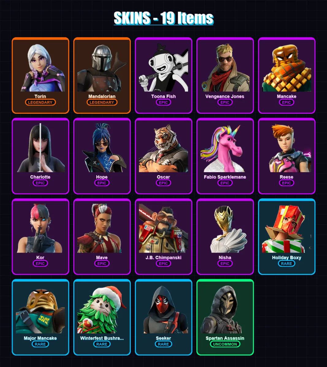 [PC/XBOX/PSN] | Torin | Mandalorian | Toona Fish | Vengeance Jones | Mancake | 19 skin | 25 pickaxe | 17 emote | 29 glider | Lv354 — Fortnite account