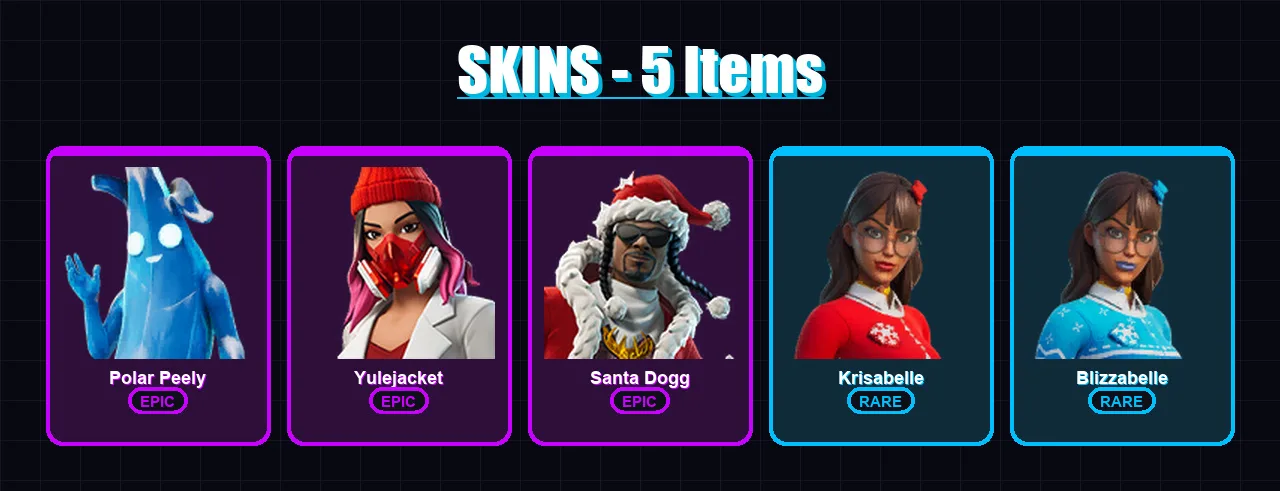 [PC/XBOX/PSN] | Polar Peely | Yulejacket | Santa Dogg | Krisabelle | Blizzabelle | 5 skin | 11 pickaxe | 5 emote | 10 glider | Lv110