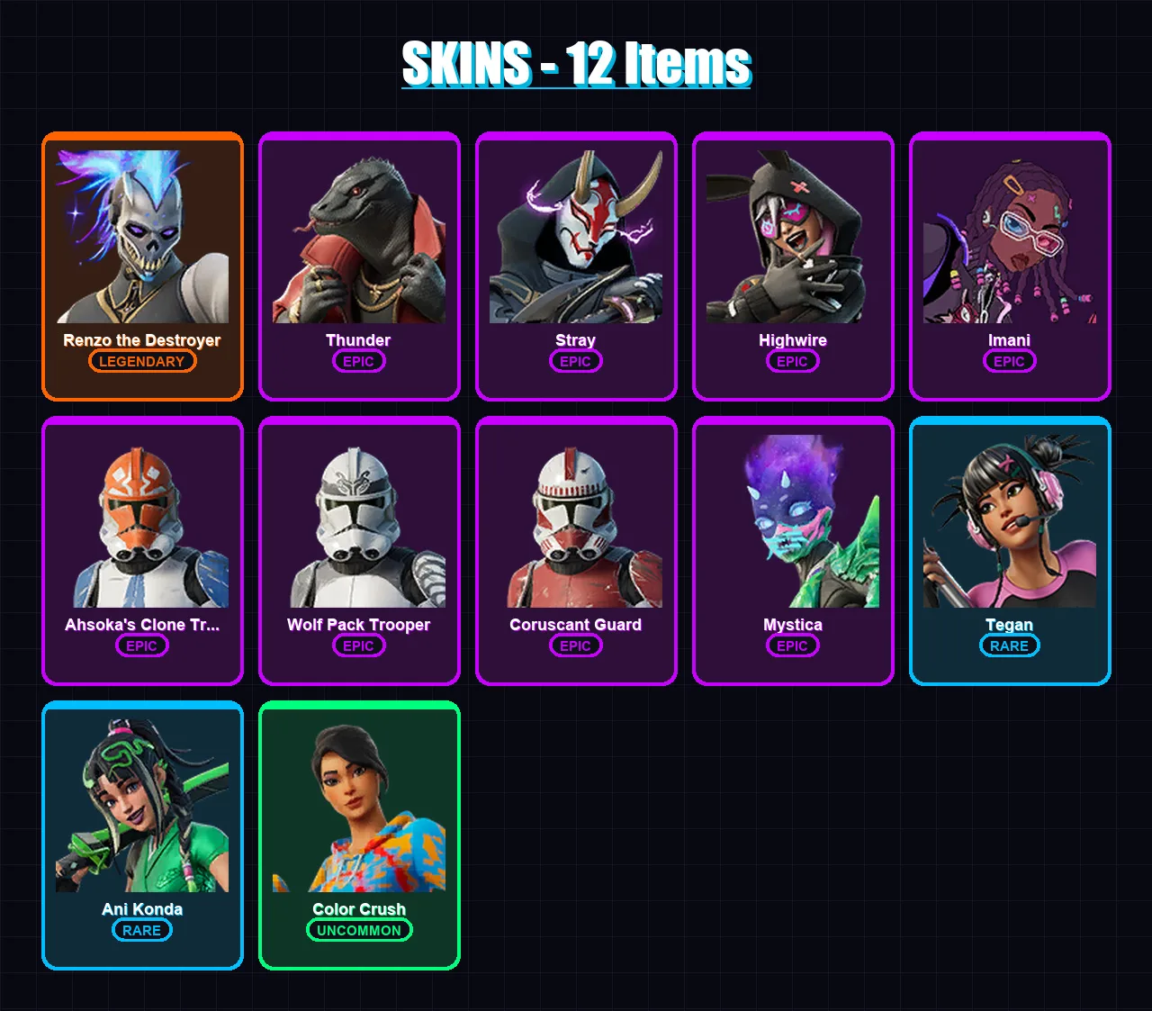 [PC/XBOX/PSN] | Renzo the Destroyer | Thunder | Stray | Highwire | Imani | 12 skin | 19 pickaxe | 12 emote | 14 glider | Lv138