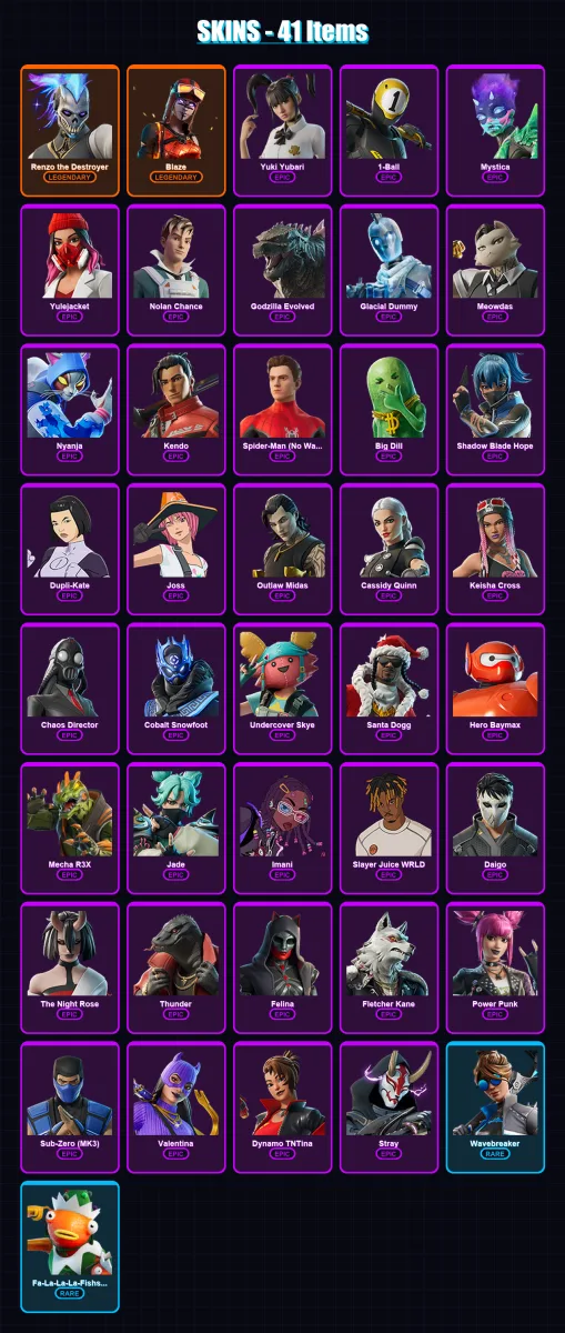 [PS4/PS5/XBOX/PC] | Renzo the Destroyer | Blaze | Yuki Yubari | 1-Ball | Mystica | 41 skin | 87 pickaxe | 54 emote | 60 glider | Lv867 — Fortnite account