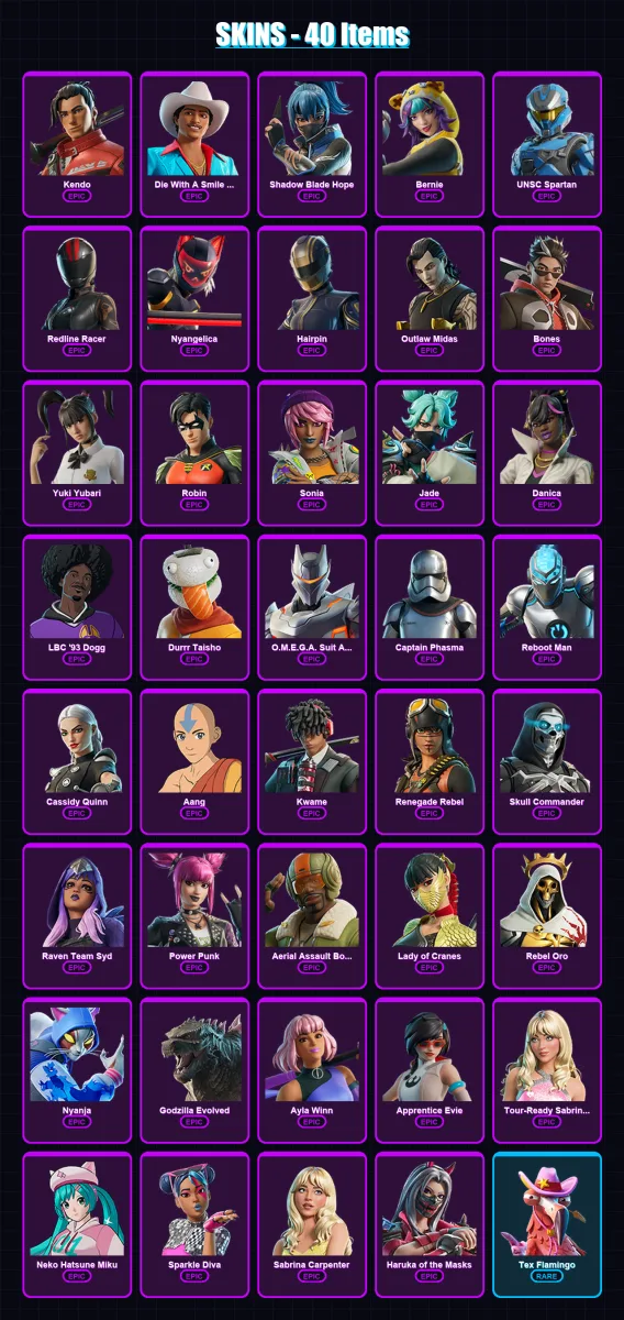 [PC/XBOX/PSN] | Kendo | Die With A Smile Bruno | Shadow Blade Hope | Bernie | UNSC Spartan | 40 skin | 35 pickaxe | 23 emote | 23 glider | Lv106