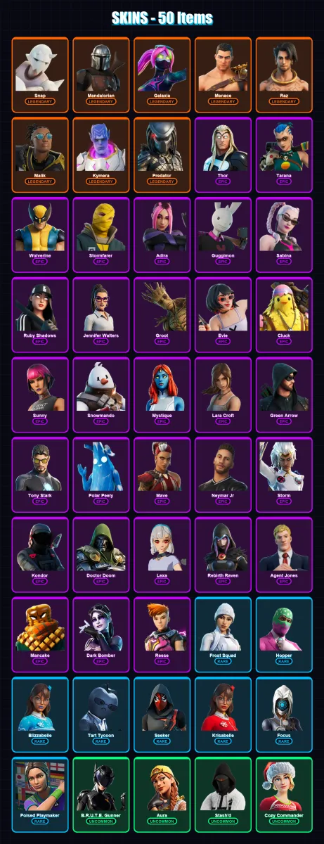 [PC/XBOX/PSN] | Snap | Mandalorian | Galaxia | Menace | Raz | 50 skin | 52 pickaxe | 44 emote | 49 glider | Lv849