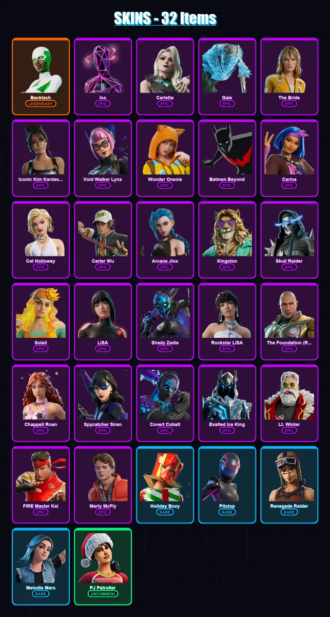 [PC/PSN] | Backlash | Iso | Carletta | Gale | The Bride | 32 skin | 35 pickaxe | 15 emote | 21 glider | Lv137