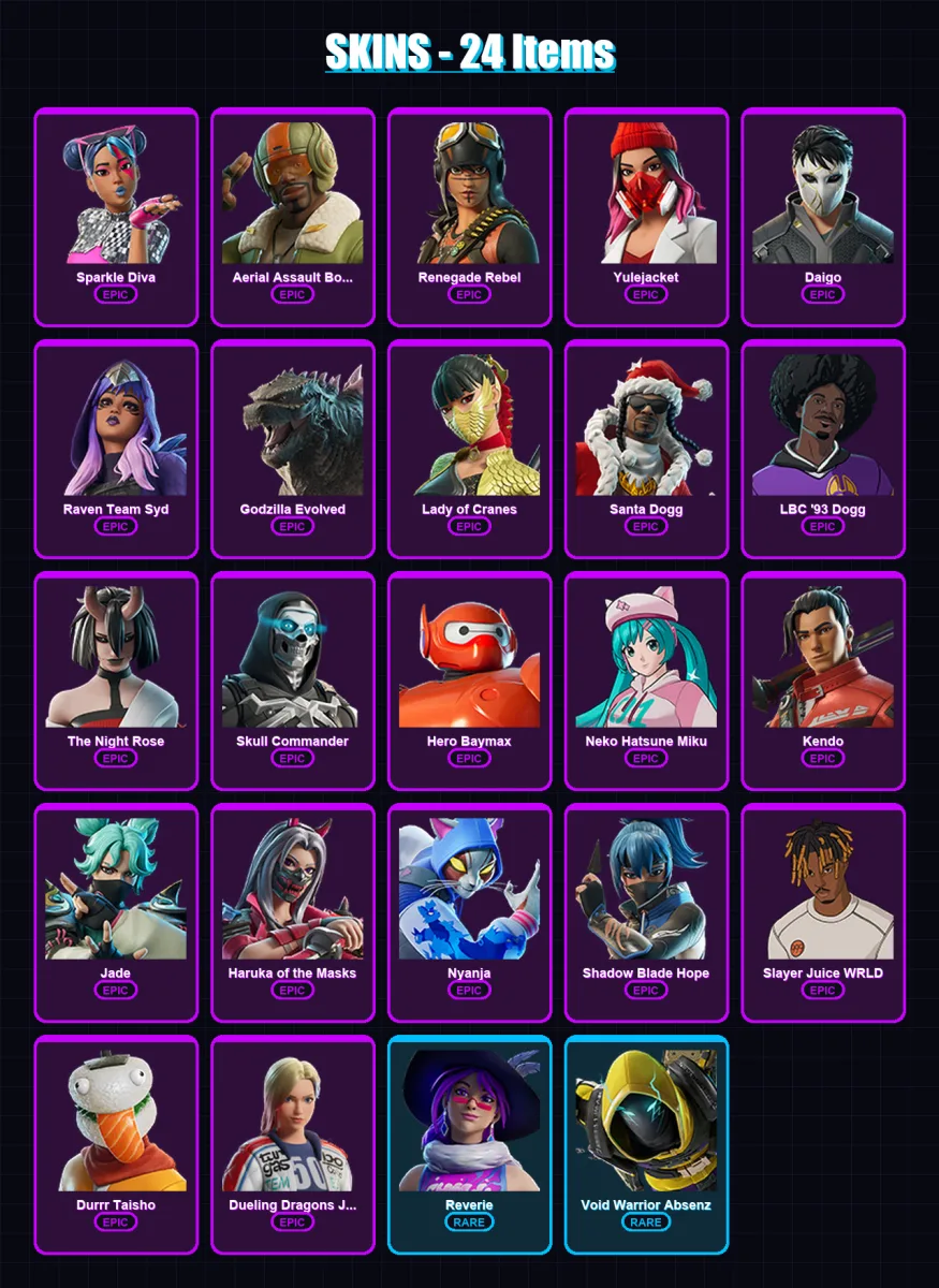 [PC/XBOX/PSN] | Sparkle Diva | Aerial Assault Bomber | Renegade Rebel | Yulejacket | Daigo | 24 skin | 37 pickaxe | 25 emote | 21 glider | Lv145
