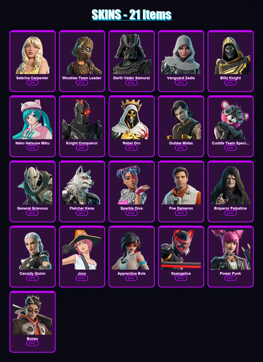 [PC/PSN] | Sabrina Carpenter | Wookiee Team Leader | Darth Vader Samurai | 21 skin | Lv185