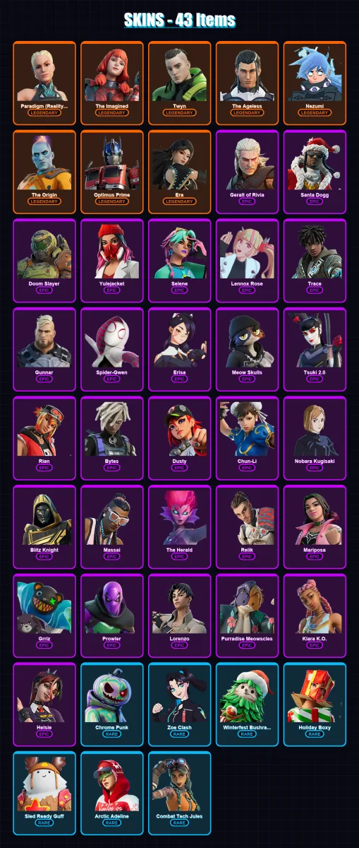 [PC/XBOX] | Paradigm (Reality-659) | The Imagined | Twyn | The Ageless | Nezumi | 43 skin | 64 pickaxe | 38 emote | 49 glider | Lv646